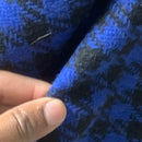 Black Houndstooth Check Tweed Wool Blend Fabric, Blue