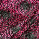 Cerise Pink Satin Fabric Black Lace Overlay Polka Dot Bonded Dress Material