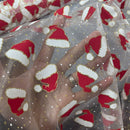Christmas Glitter Organza Voile Fabric 60", Santa Hats