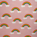 Rainbow In Clouds Heavy Cotton Craft Upholstery Fabric 140cm, Pink
