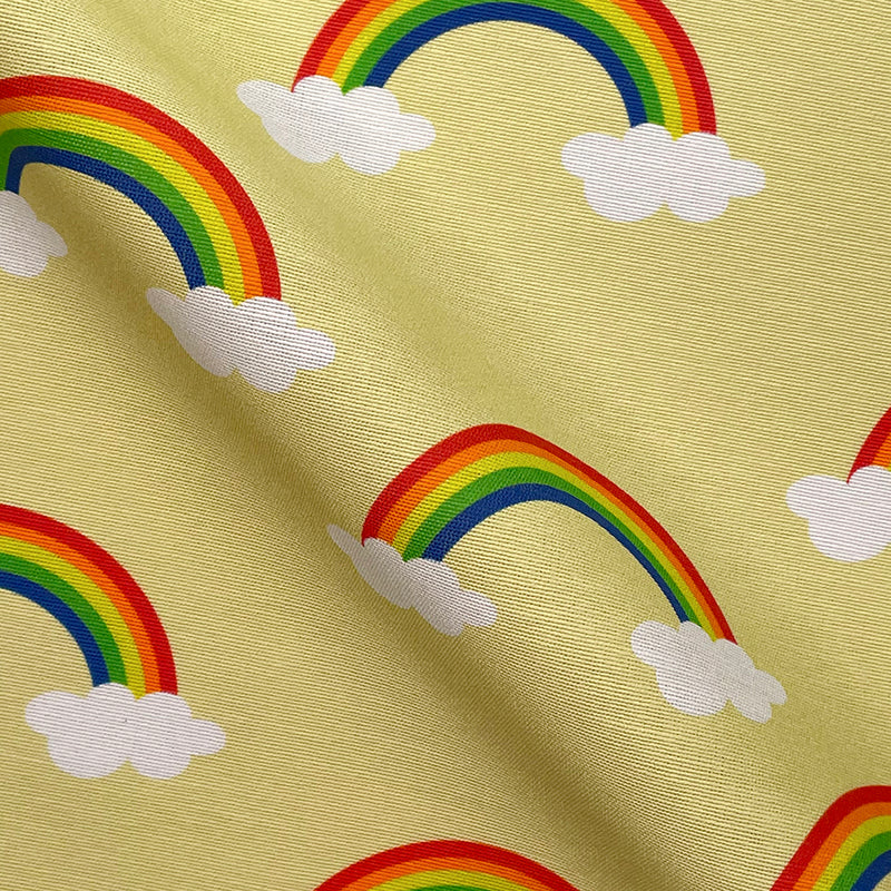 Rainbow In Clouds Heavy Cotton Craft Upholstery Fabric 140cm, Yellow