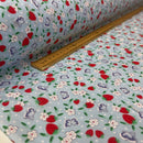 Strawberry Blossom & Butterfly Polycotton Fabric – Light Blue Floral Printed Dressmaking & Craft Fabric, 45” Wide