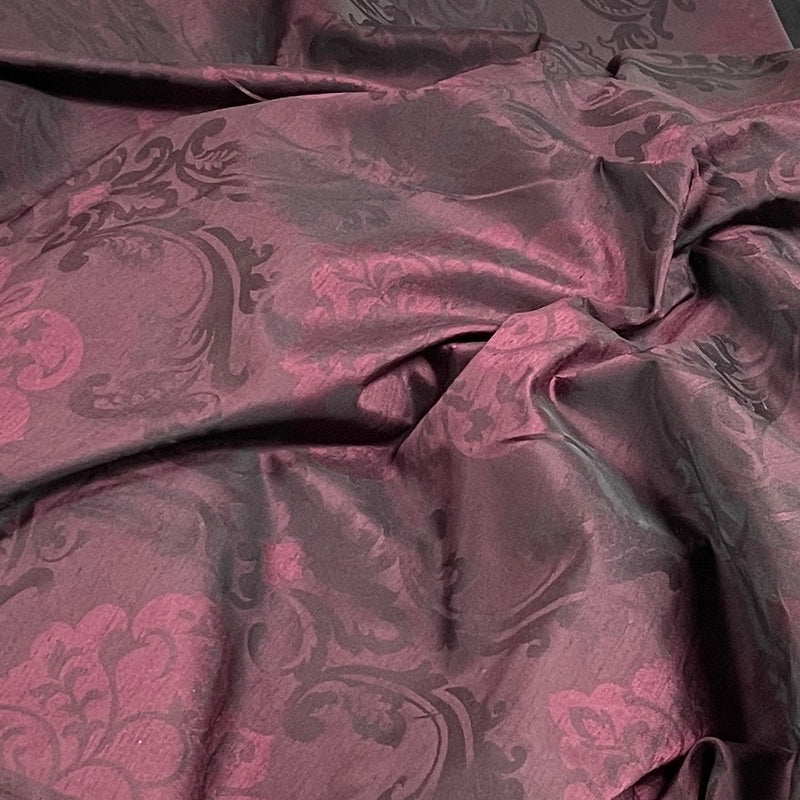 Damask Faux Silk Slub Upholstery Curtain Brocade Fabric, Purple