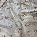 Cream Paisley Embroidered Taffeta Fabric Sequins Floral Bride Dress Material 60" - Bull Ring Fabrics