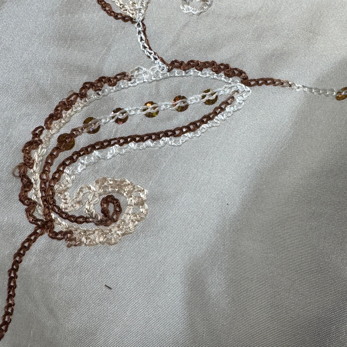 Cream Paisley Embroidered Taffeta Fabric Sequins Floral Bride Dress Material 60" - Bull Ring Fabrics