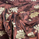 Brown Velvet Flock Taffeta Fabric Gold Floral Roses Dress Material 150cm