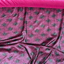 Cerise Pink Satin Fabric Black Lace Overlay Polka Dot Bonded Dress Material