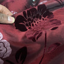 Wine/Red Velvet Flock Taffeta Fabric Silver Floral Roses Dress Material 150cm