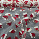 Christmas Glitter Organza Voile Fabric 60", Santa Hats