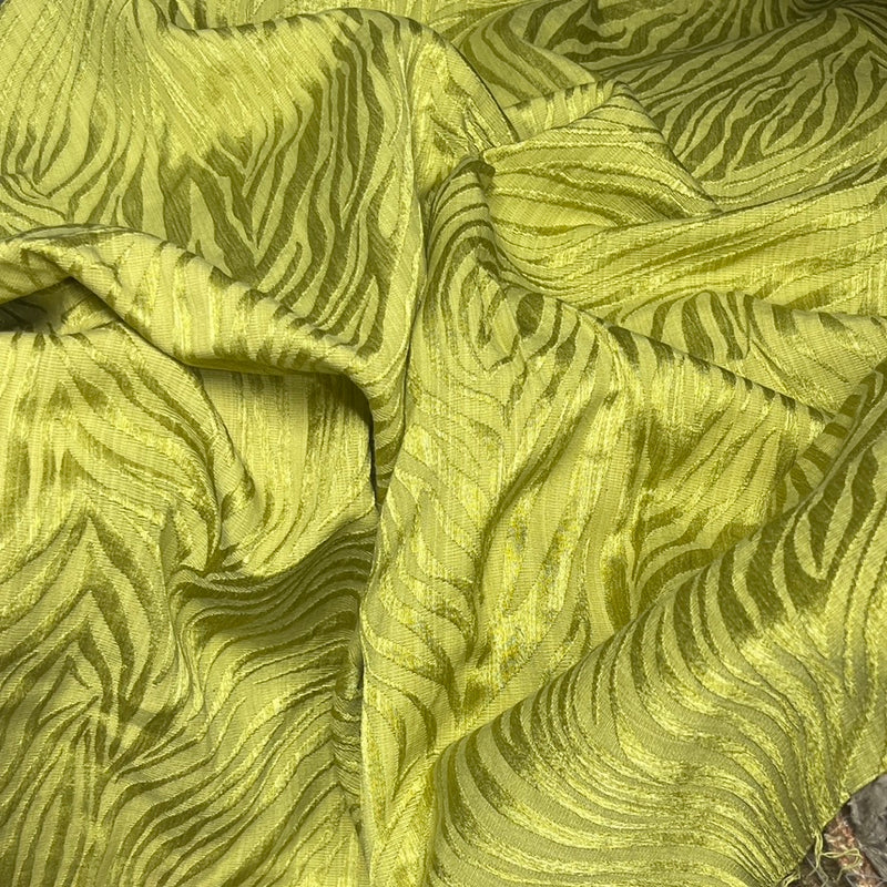 Safari Streak Upholstery Curtain Brocade Fabric 140cm, Lime Green