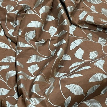 Duck Egg Felix Leaves Floral Curtain Brocade Fabric 140cm, Brown