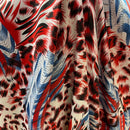 Abstract Animal Print Satin Fabric Red Blue Dress Craft Material, White