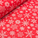 Weihnachts-Polyester-Baumwoll-Stoff mit weißen Schneeflocken, 10 m Rolle, Rot