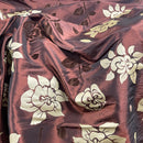 Brown Velvet Flock Taffeta Fabric Gold Floral Roses Dress Material 150cm