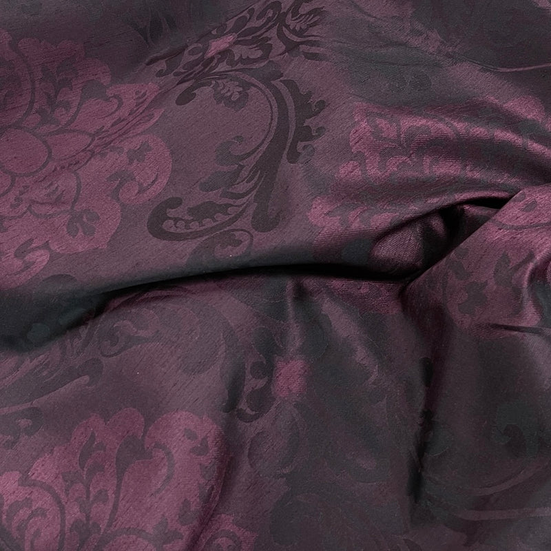 Damask Faux Silk Slub Upholstery Curtain Brocade Fabric, Purple