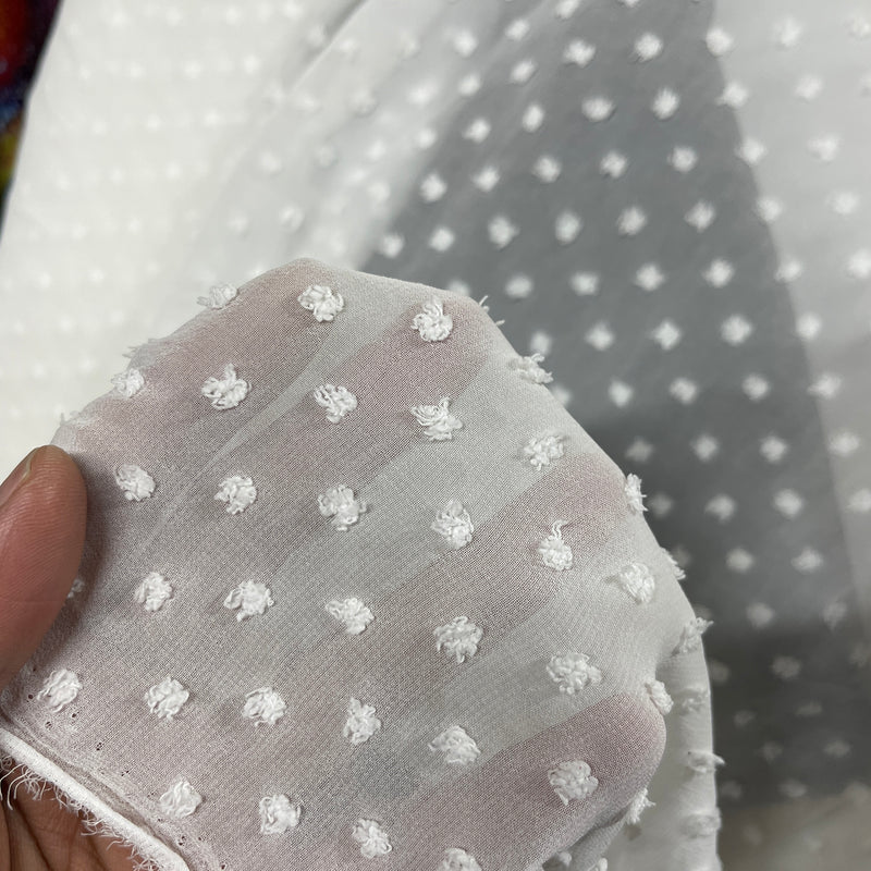 Dobby Spots Chiffon Dress Fabric 150cm, Ivory/Cream