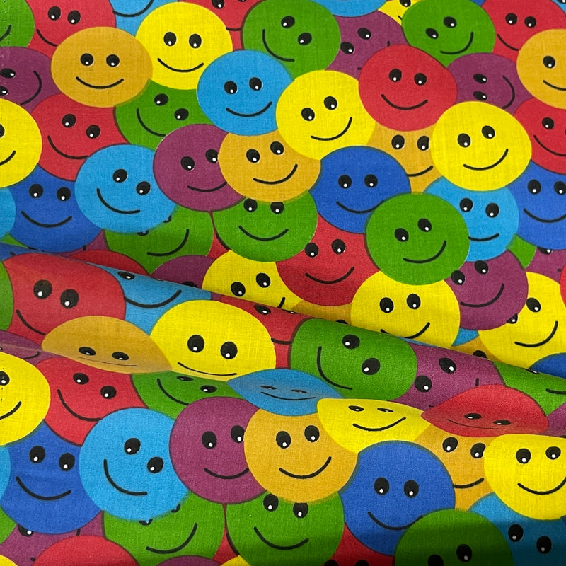 Smiley Emojis Polycotton Fabric 45", Multicoloured