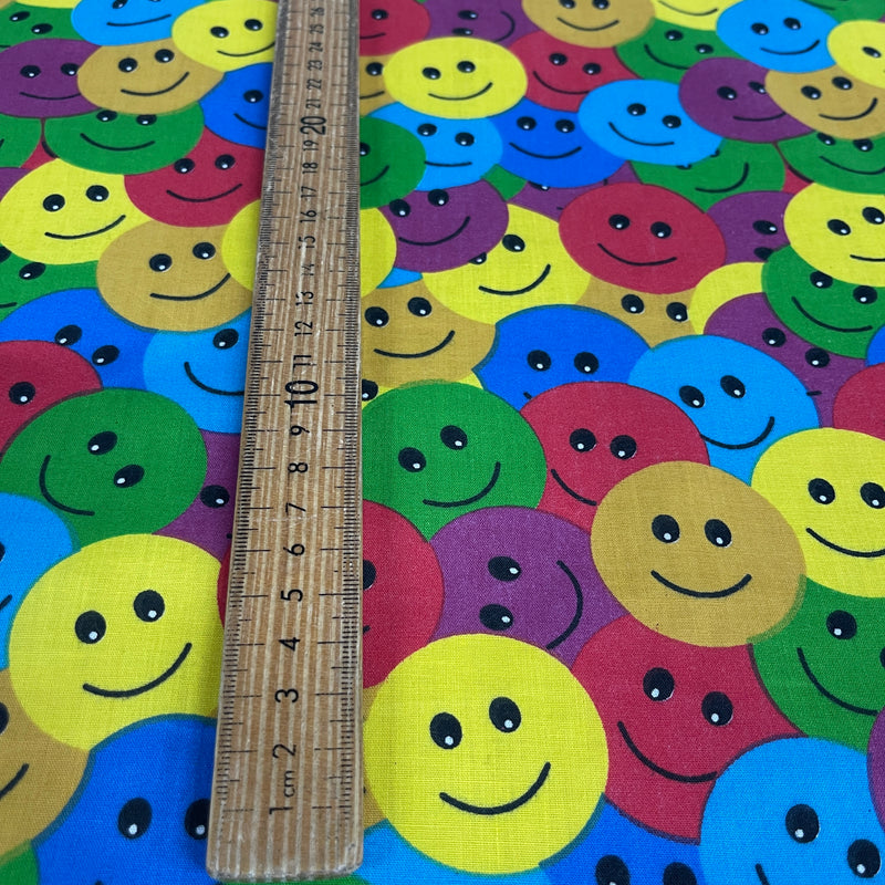 Smiley Emojis Polycotton Fabric 45", Multicoloured
