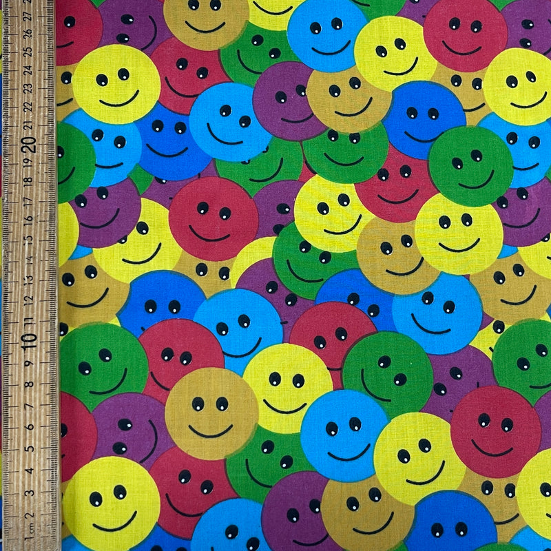 Smiley Emojis Polycotton Fabric 45", Multicoloured
