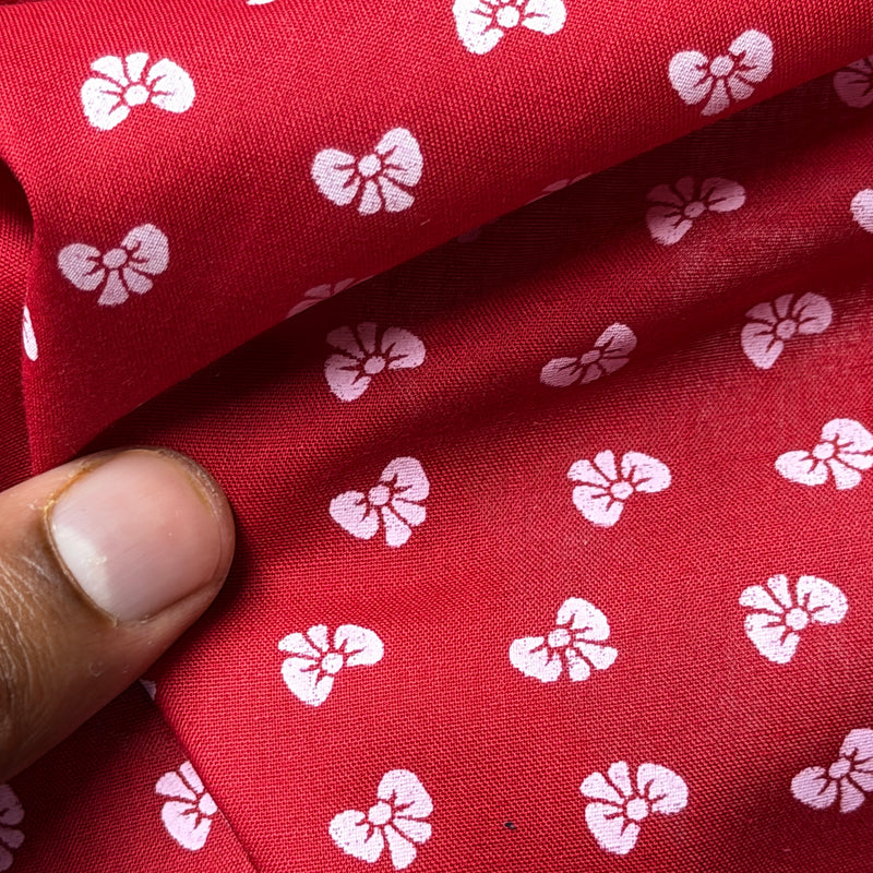 Metallic Silver Tiny Bows Polycotton Fabric 112cm, Red