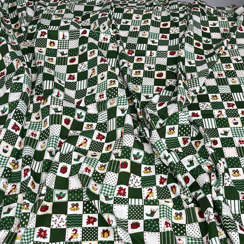 100% Cotton Christmas Patchwork Squares Fabric 45" Wide, Green