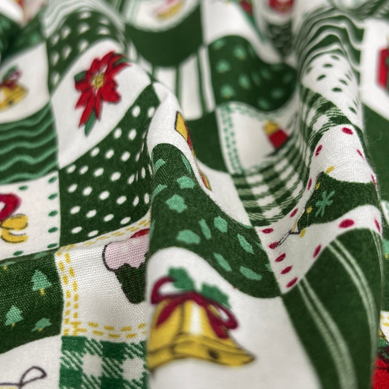 100% Cotton Christmas Patchwork Squares Fabric 45" Wide, Green