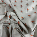 Digital Cotton Animal Printed Linen Fabric, Robins