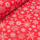 Xmas Snowflakes Christmas Polycotton Fabric 45", Red