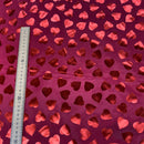 Red Love Foil Hearts Taffeta Fabric, Red