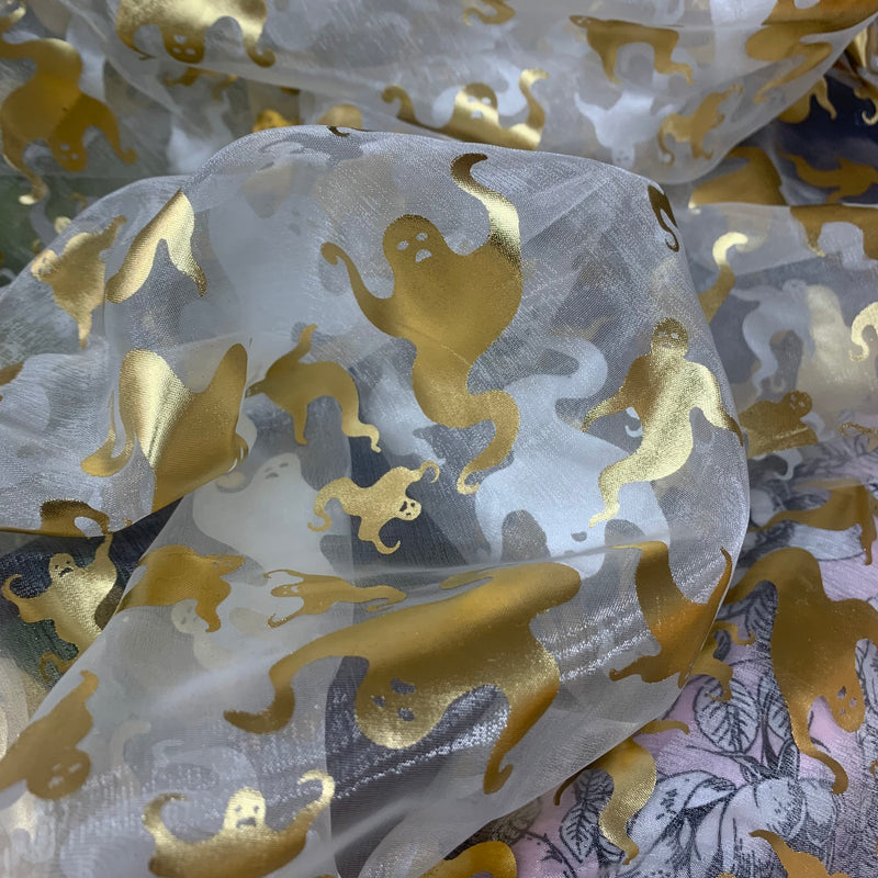 Halloween Gold Ghosts Organza Fabric Draping Decorations 150cm, White