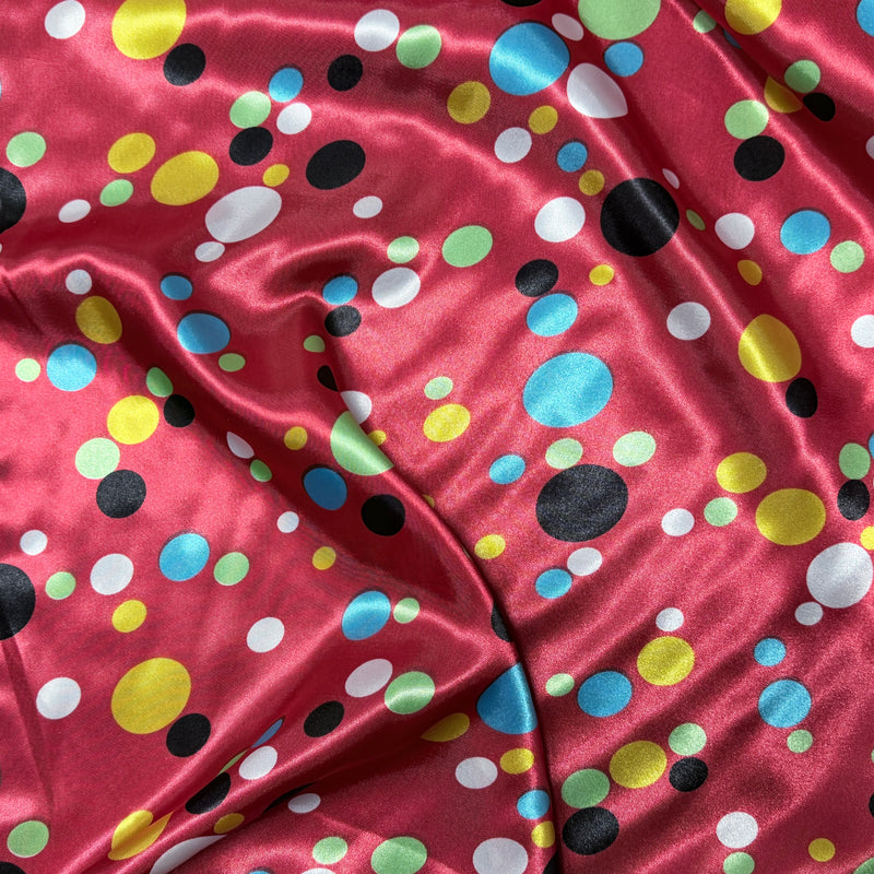 Colourful Polka Dot Spots Spotty Satin Dress Fabric 60", Red