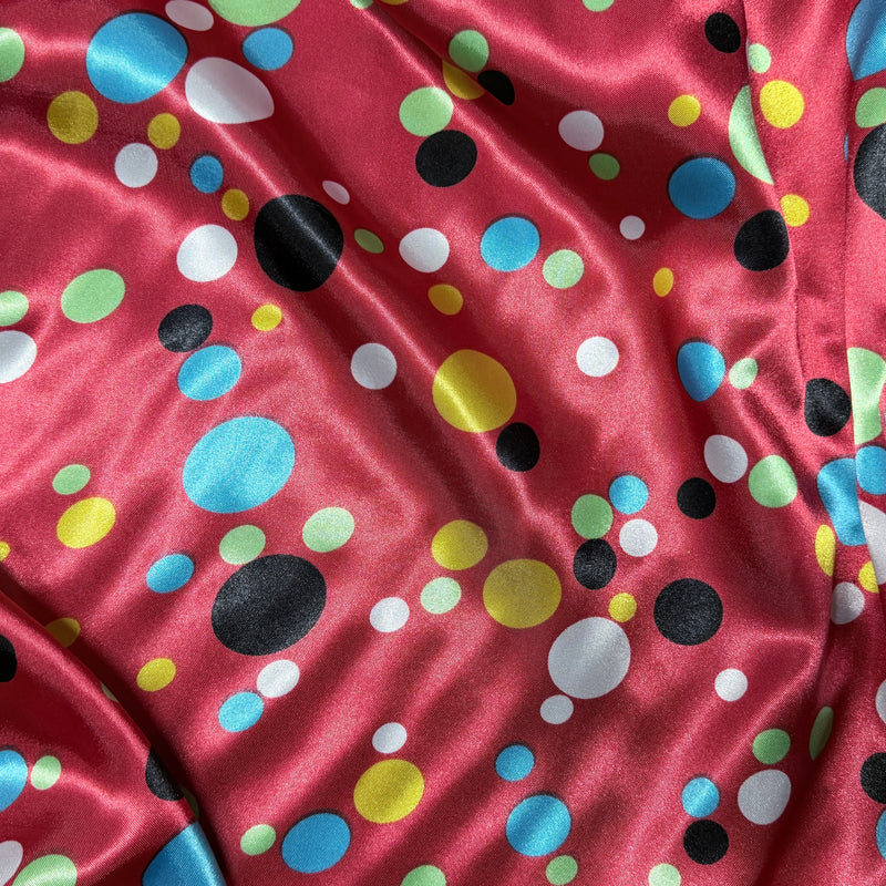 Colourful Polka Dot Spots Spotty Satin Dress Fabric 60", Red