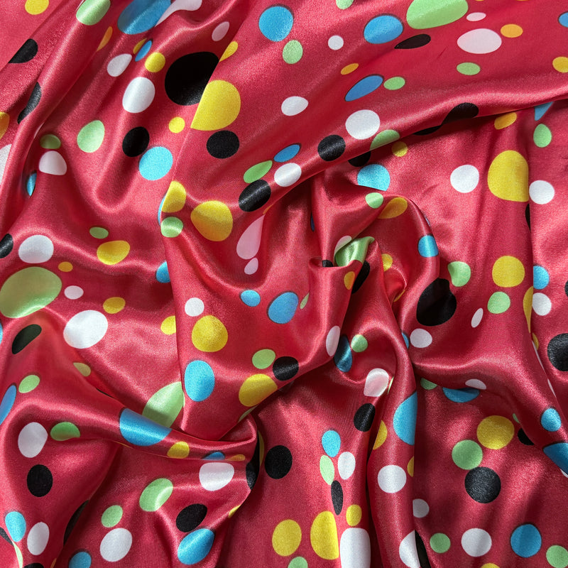 Colourful Polka Dot Spots Spotty Satin Dress Fabric 60", Red