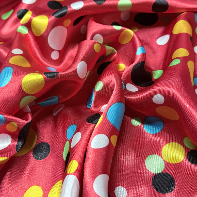 Colourful Polka Dot Spots Spotty Satin Dress Fabric 60", Red