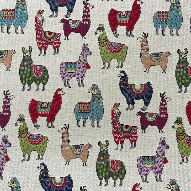 Llamas Animals Tapestry Upholstery Fabric 140cm, Cream