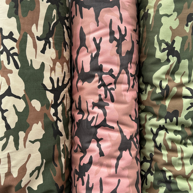 Army Camo 100% Cotton Drill Camouflage Dress Craft Fabric 137cm, Pink
