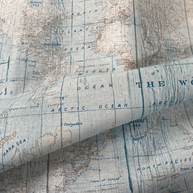 Atlantic Ocean Map Print Craft Curtain Upholstery Fabric