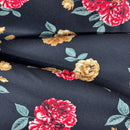 100% Viscose Floral Roses Dress Fabric, Black