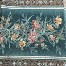 Peach Floral Flowers Vintage Cotton Canvas Curtain Fabric 140cm, Teal Green