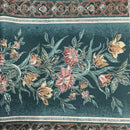 Peach Floral Flowers Vintage Cotton Canvas Curtain Fabric 140cm, Teal Green