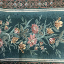 Peach Floral Flowers Vintage Cotton Canvas Curtain Fabric 140cm, Teal Green