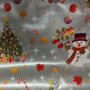 Christmas PVC Santa Xmas Tree Snowman Tablecloth Fabric, Silver