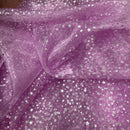 Small Silver Metallic Stars Organza Fabric 150cm, Pink