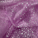 Small Silver Metallic Stars Organza Fabric 150cm, Pink