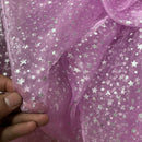 Small Silver Metallic Stars Organza Fabric 150cm, Pink