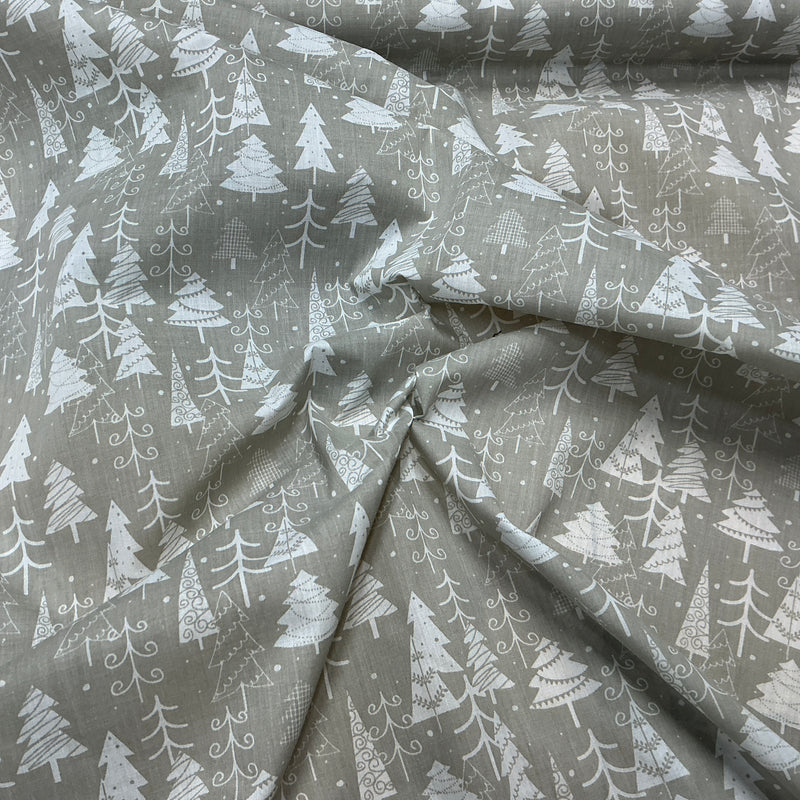 Christmas Tree Polycotton Fabric Xmas Crafts, Grey