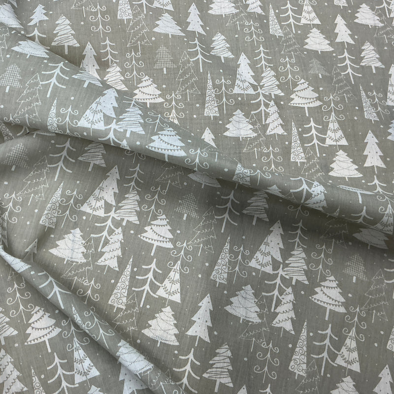 Christmas Tree Polycotton Fabric Xmas Crafts, Grey