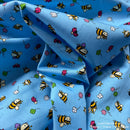 Bumblebee & Flowers Rose & Hubble Cotton Poplin Fabric