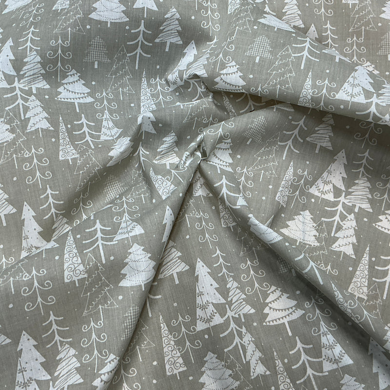 Christmas Tree Polycotton Fabric Xmas Crafts, Grey