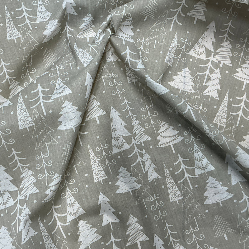 Christmas Tree Polycotton Fabric Xmas Crafts, Grey